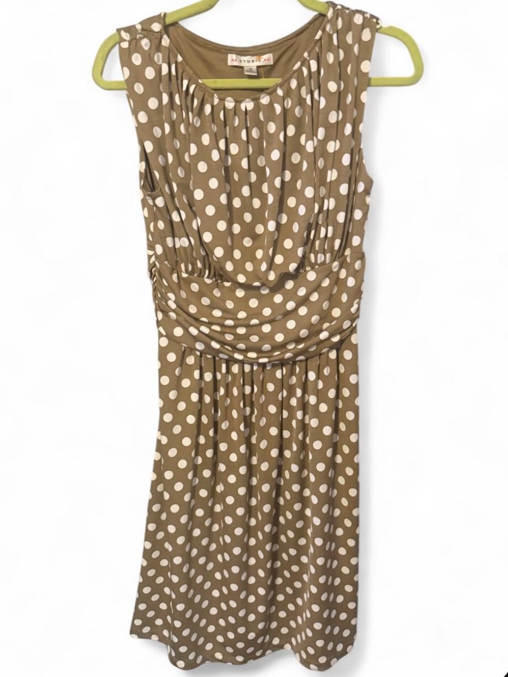 AA Studio Taupe and White Polka Dot Midi Dress Size 12